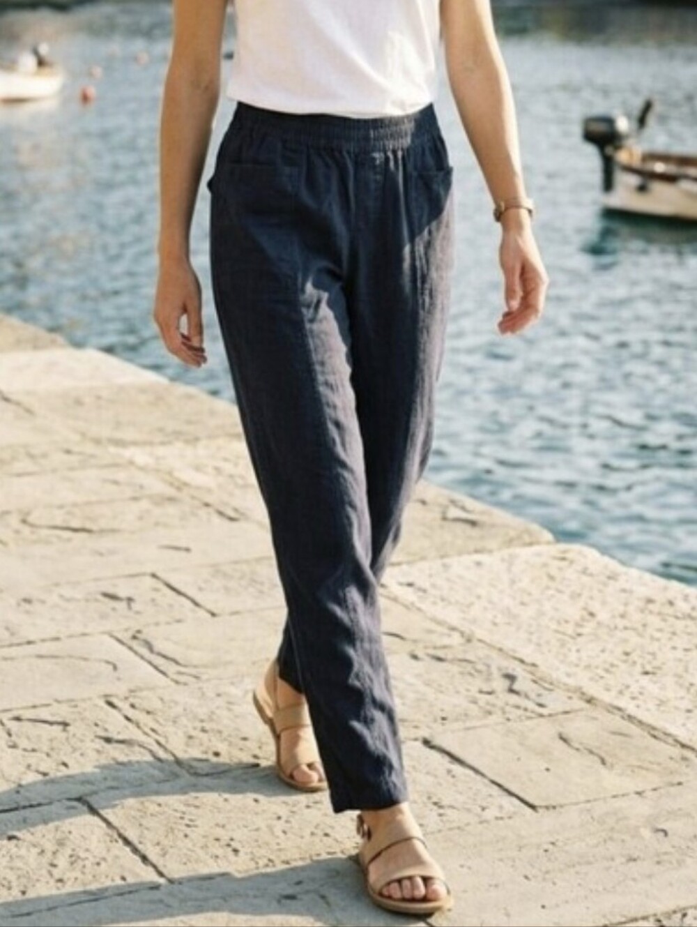 Caslon Women's Coastal Grandma Resortwear Navy Linen Blend Pant Size XS